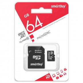 64 Gb microSD Smartbuy Class 10 с адаптером